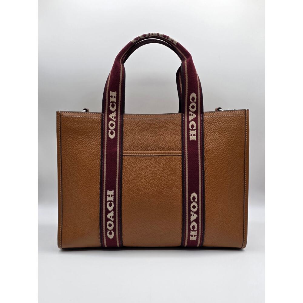 Coach Double Handle Leather Smith Large Tote Bag Caramel Brown Web Strap SU997